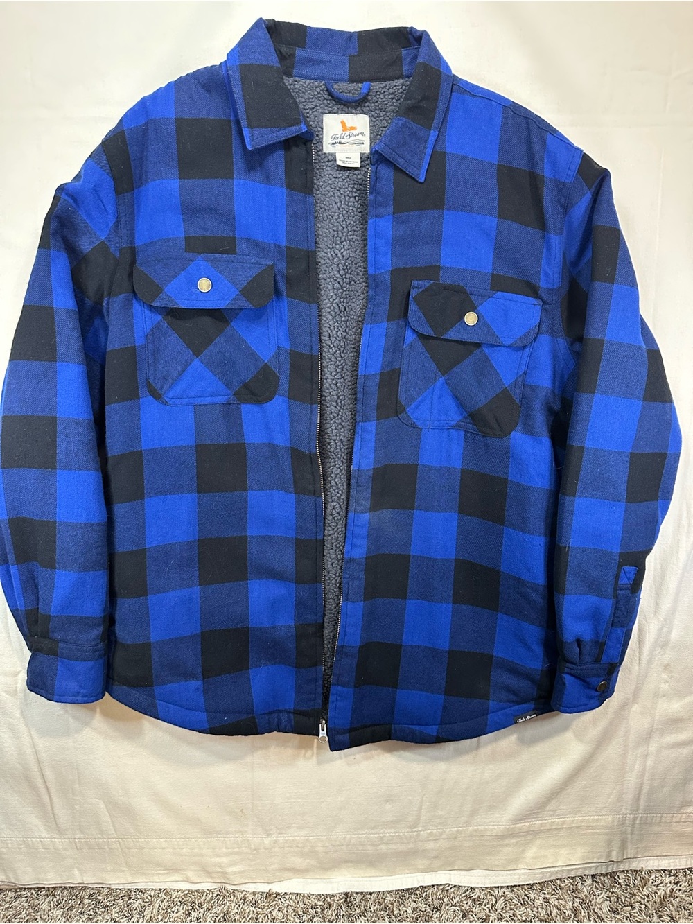 Field & Stream Men’s Sherpa Lined Flannel Shirt Jacket Blue Plaid Medium EUC
